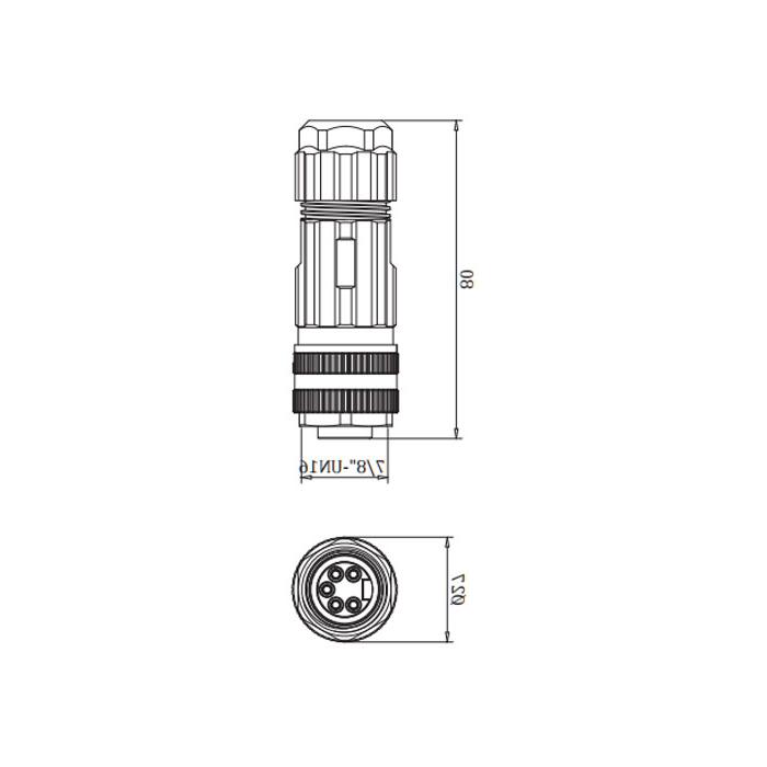 7/8" 5Pin，直型母头，螺纹连接，0PF001