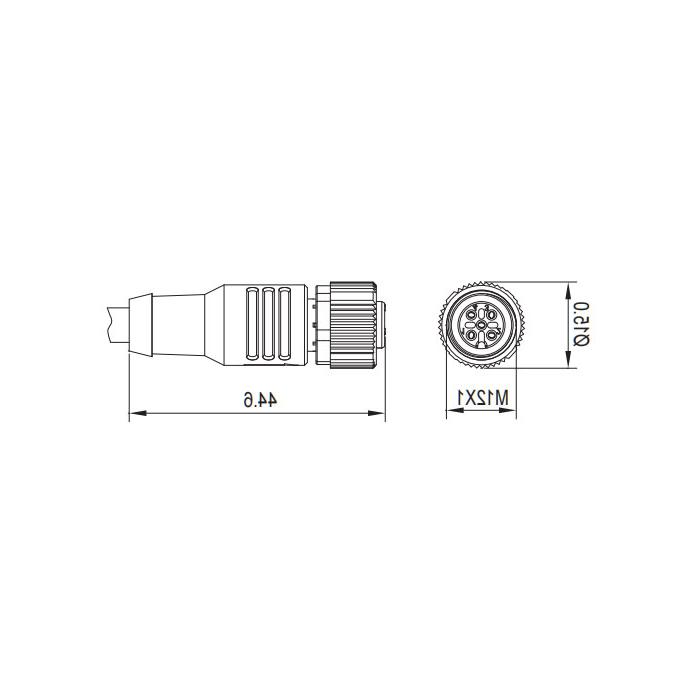 M12 4Pin，直型母头，单端预制聚氯乙烯非软电缆，带屏蔽，灰色护套，0C4A03-XXX